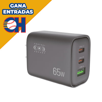 Cargador USB 65W con 3 Puertos, Entrada Tipo Turbo Portátil para Viajar