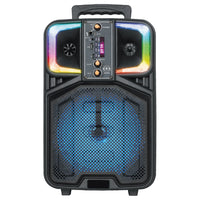 Bocina Bluetooth Portátil 8” con Micrófono – 20W, LED, USB/SD, Radio FM