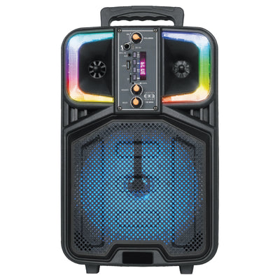 Bocina Bluetooth Portátil 8” con Micrófono – 20W, LED, USB/SD, Radio FM