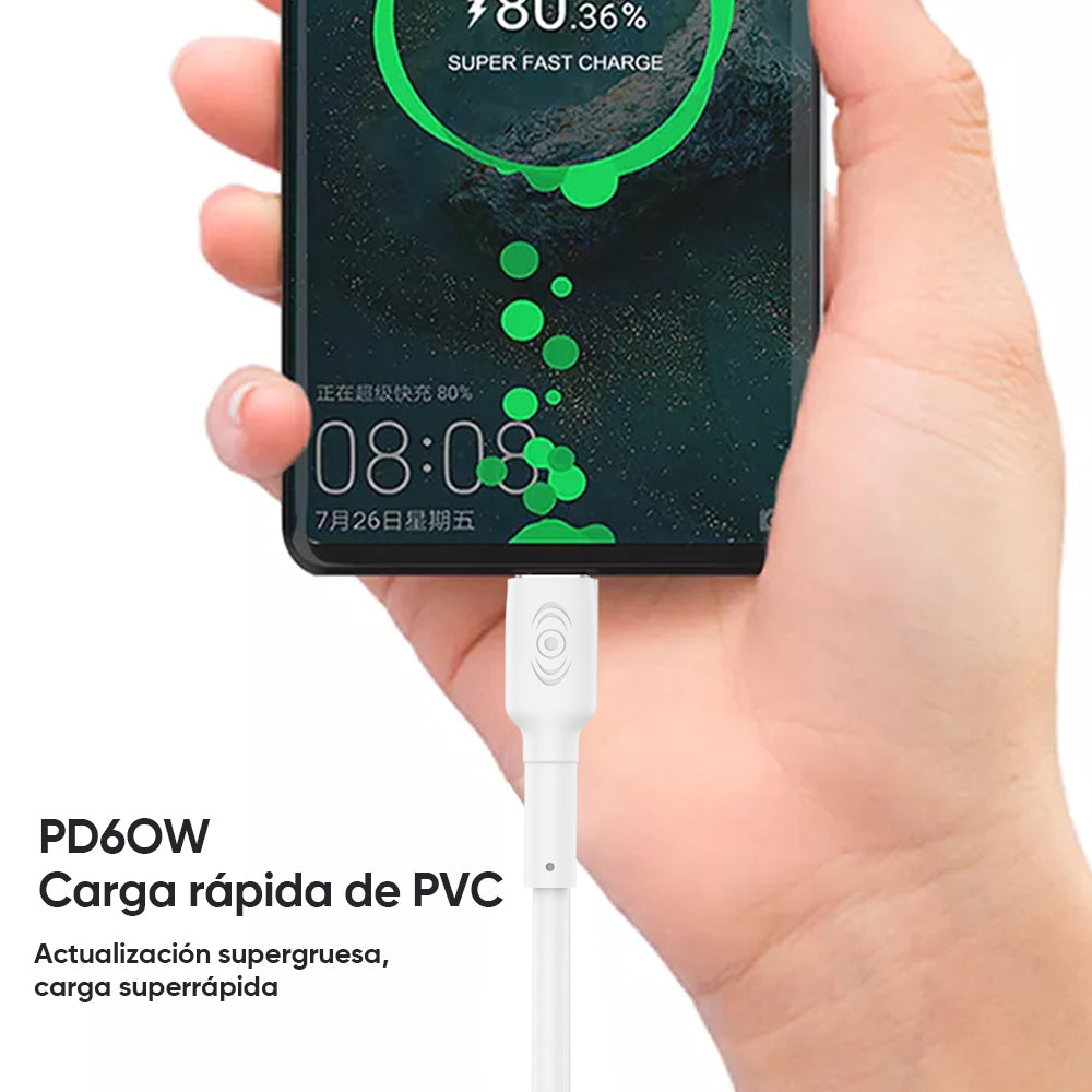 Cable Usb C A Usb C 60w Carga Rápida 20V 3A 2 Metros