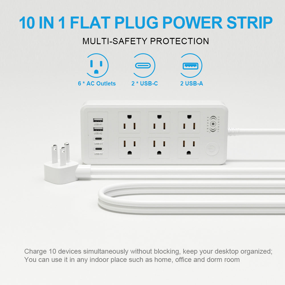 Multicontacto con Puertos USB y Tipo C – 6 Entradas con Carga Rápida y Cable Resistente (20W)