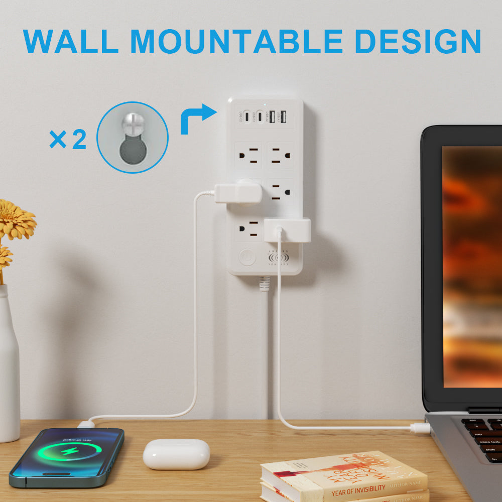 Multicontacto con Puertos USB y Tipo C – 6 Entradas con Carga Rápida y Cable Resistente (20W)