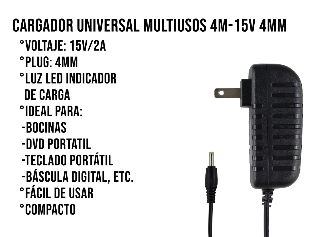 Eliminador Para Bocinas 15v 2A Punta Amarilla 4mm