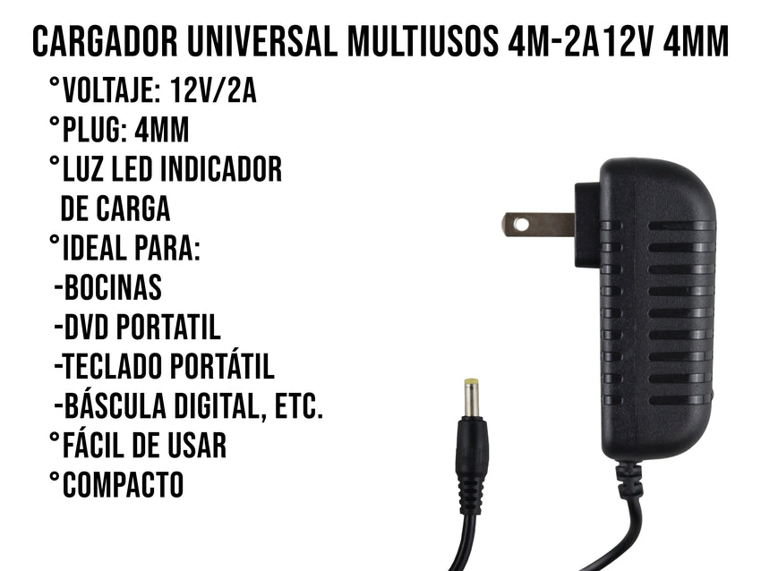 Eliminador de 12V a 2AMP Punta Amarilla 4mm