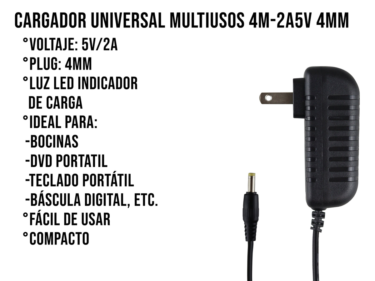Eliminador 5V a 2A Punta Amarilla 4mm