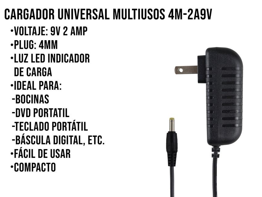 Eliminador de 9V a 2AMP Punta Amarilla 4mm