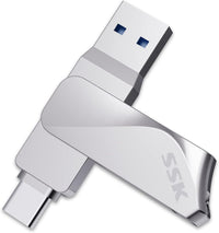 SSK - Unidad flash USB C de 128 GB, 2 en 1, OTG USB A 3.2 + tipo C, Thunderbolt, hasta 200 MB/s, para teléfonos Android