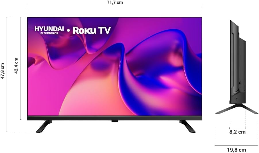 Hyundai HYLED3257RIM TV 32” Pulgadas HD Smart TV, Dolby Audio, WiFi Dual Band, Sistema Operativo Roku. Compatible con Alexa, Apple Air Play y Google Home, Diseño Border Less