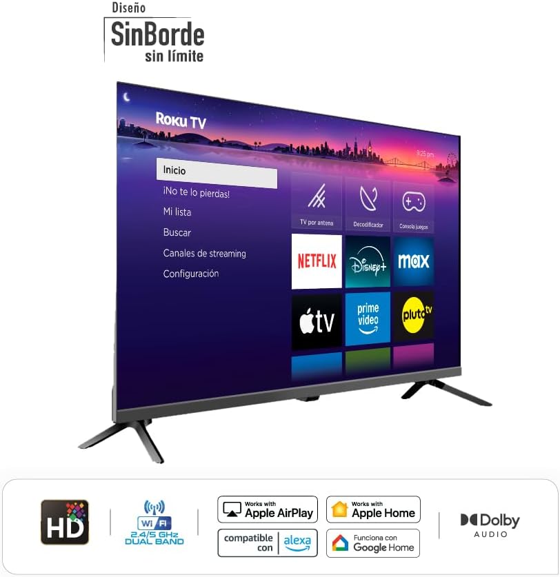 Hyundai HYLED3257RIM TV 32” Pulgadas HD Smart TV, Dolby Audio, WiFi Dual Band, Sistema Operativo Roku. Compatible con Alexa, Apple Air Play y Google Home, Diseño Border Less