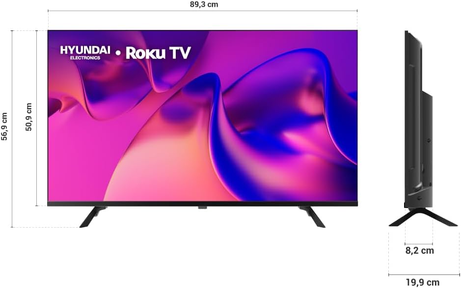 Hyundai HYLED4027RiM TV 40” Pulgadas LED Full HD Smart TV, Dolby Audio, WiFi Dual Band, Compatible con Sistema Operativo Roku con Alexa, Apple Air Play y Google Home, Diseño Border Less