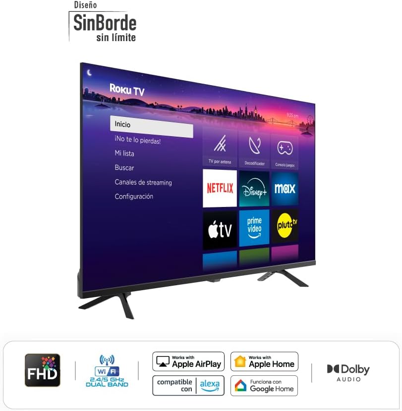 Hyundai HYLED4325RIM TV 43” Pulgadas LED Full HD Smart TV, Dolby Audio, WiFi Dual Band, Sistema Operativo Roku. Compatible con Alexa, Apple Air Play y Google Home, Diseño Border Less