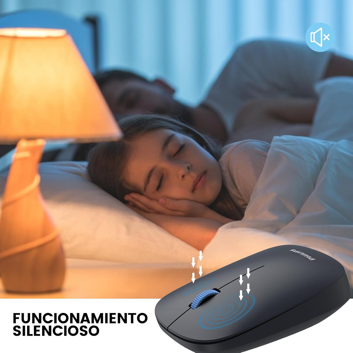 Philips Mouse Inalámbrico, USB Mouse Inalámbrico con Reducción de Ruido, 2.4G Ergonómico, Compatible con Tabletas, Portátiles y Ordenadores, Ligero y Fácil de Transportar