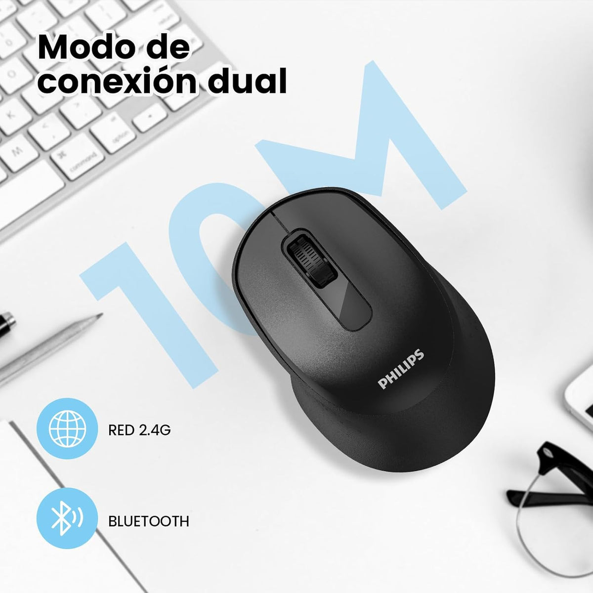 Philips Mouse Inalámbrico SPK7448 Mouse Ergonómico Conexión USB, Diseño Cómodo, 3 Botones, Rueda de Desplazamiento, para Computadora, Laptop, PC, Portátil, Oficina y Hogar