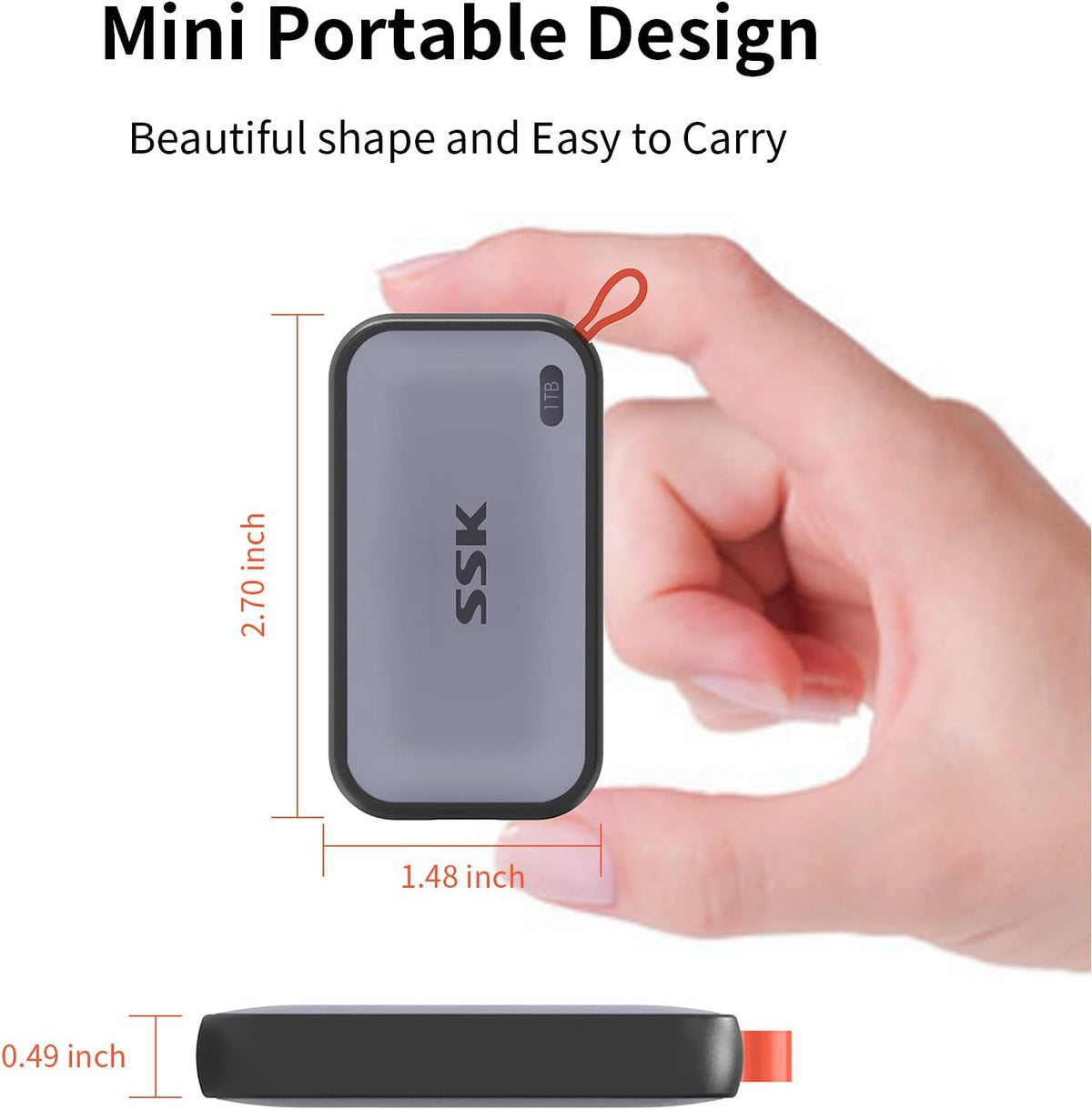 SSK - Disco duro externo SSD portátil de 1 TB, hasta 1050 MB/s USB C SSD Disco duro externo USB 3.2