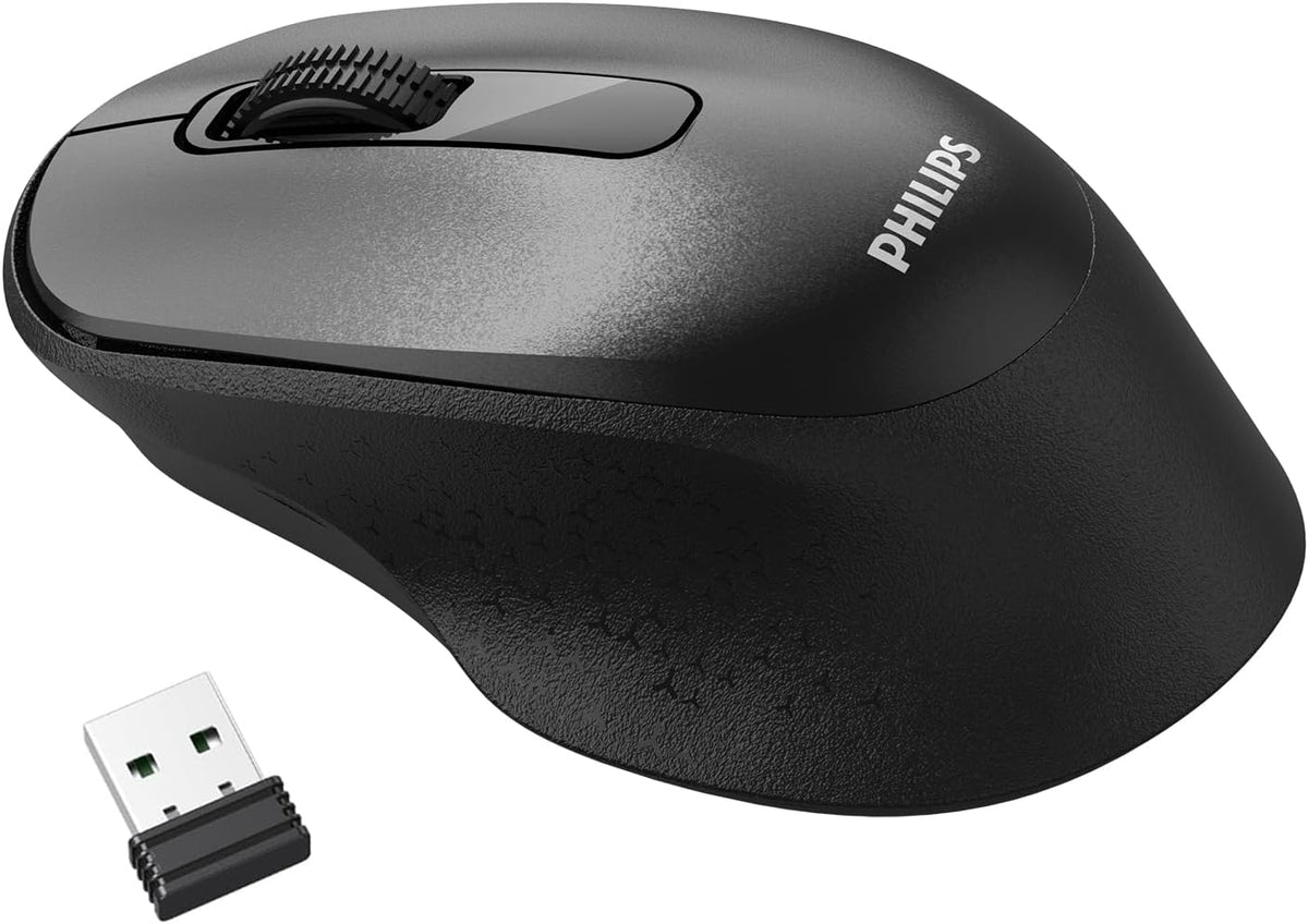 Philips Mouse Inalámbrico SPK7448 Mouse Ergonómico Conexión USB, Diseño Cómodo, 3 Botones, Rueda de Desplazamiento, para Computadora, Laptop, PC, Portátil, Oficina y Hogar