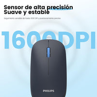 Philips Mouse Inalámbrico, USB Mouse Inalámbrico con Reducción de Ruido, 2.4G Ergonómico, Compatible con Tabletas, Portátiles y Ordenadores, Ligero y Fácil de Transportar