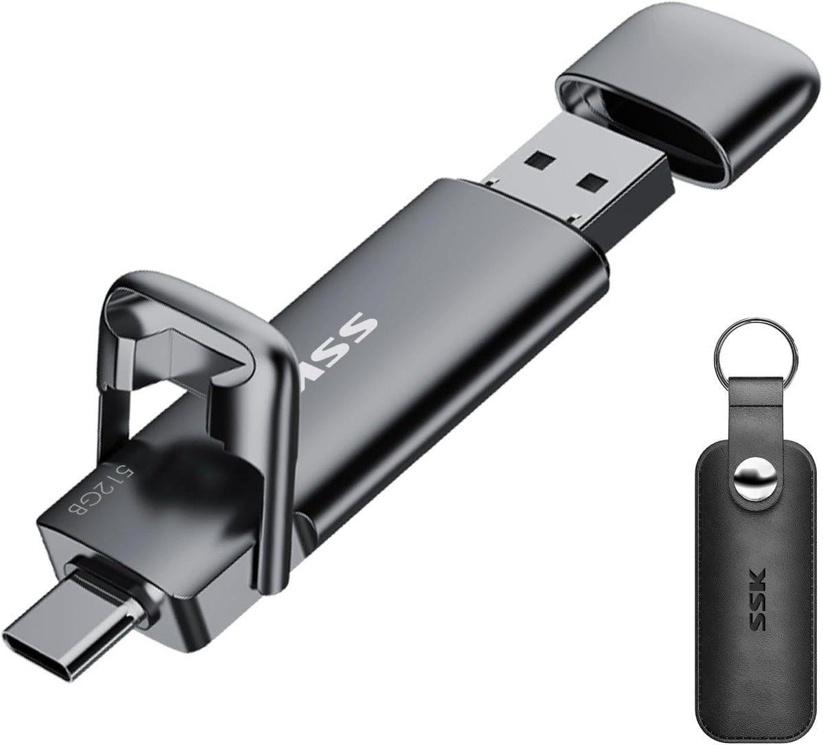 SSK Unidad Flash USB C Dual de 512GB, 2 en 1 USB 3.2 Gen2 de Estado sólido, Unidad de Memoria USB Tipo C SSD rápida de 550 MB/s