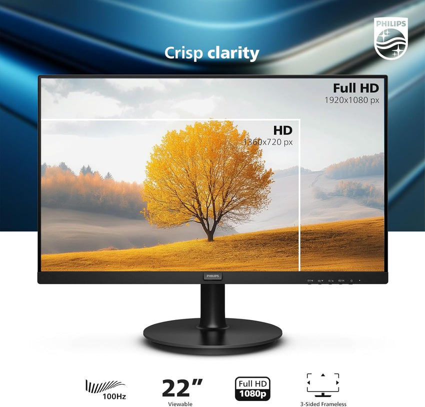 Monitor Philips Full HD de 22 Pulgadas Sin Marco 100 Hz HDMI VGA
