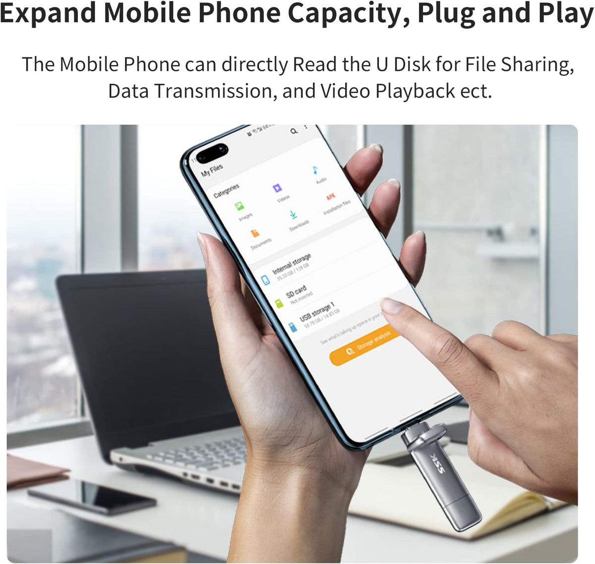 Unidad flash USB C dual de 256 GB, unidad flash 2 en 1 tipo C+ USB A 3.2 Gen2 de estado sólido, velocidad súper rápida de hasta 550 MB/s