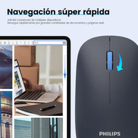 Philips Mouse Inalámbrico, USB Mouse Inalámbrico con Reducción de Ruido, 2.4G Ergonómico, Compatible con Tabletas, Portátiles y Ordenadores, Ligero y Fácil de Transportar