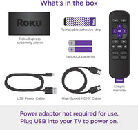 ROKU Express 3960RW: Streaming HD Fácil y Potente, Incluye Cable HDMI,