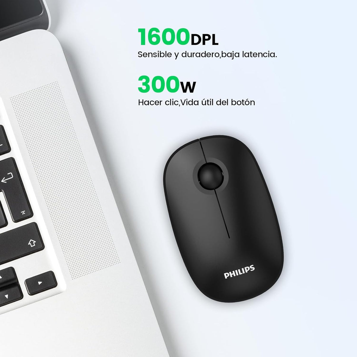 Philips Mouse Inalámbrico SPK7378 - Ergonómico, Ratón para Trabajo Remoto Conexión USB, 3 Botones, 1600 dpi, Diseño Compacto, Compatible con PC, Laptop, Computadora