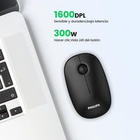 Philips Mouse Inalámbrico SPK7378 - Ergonómico, Ratón para Trabajo Remoto Conexión USB, 3 Botones, 1600 dpi, Diseño Compacto, Compatible con PC, Laptop, Computadora