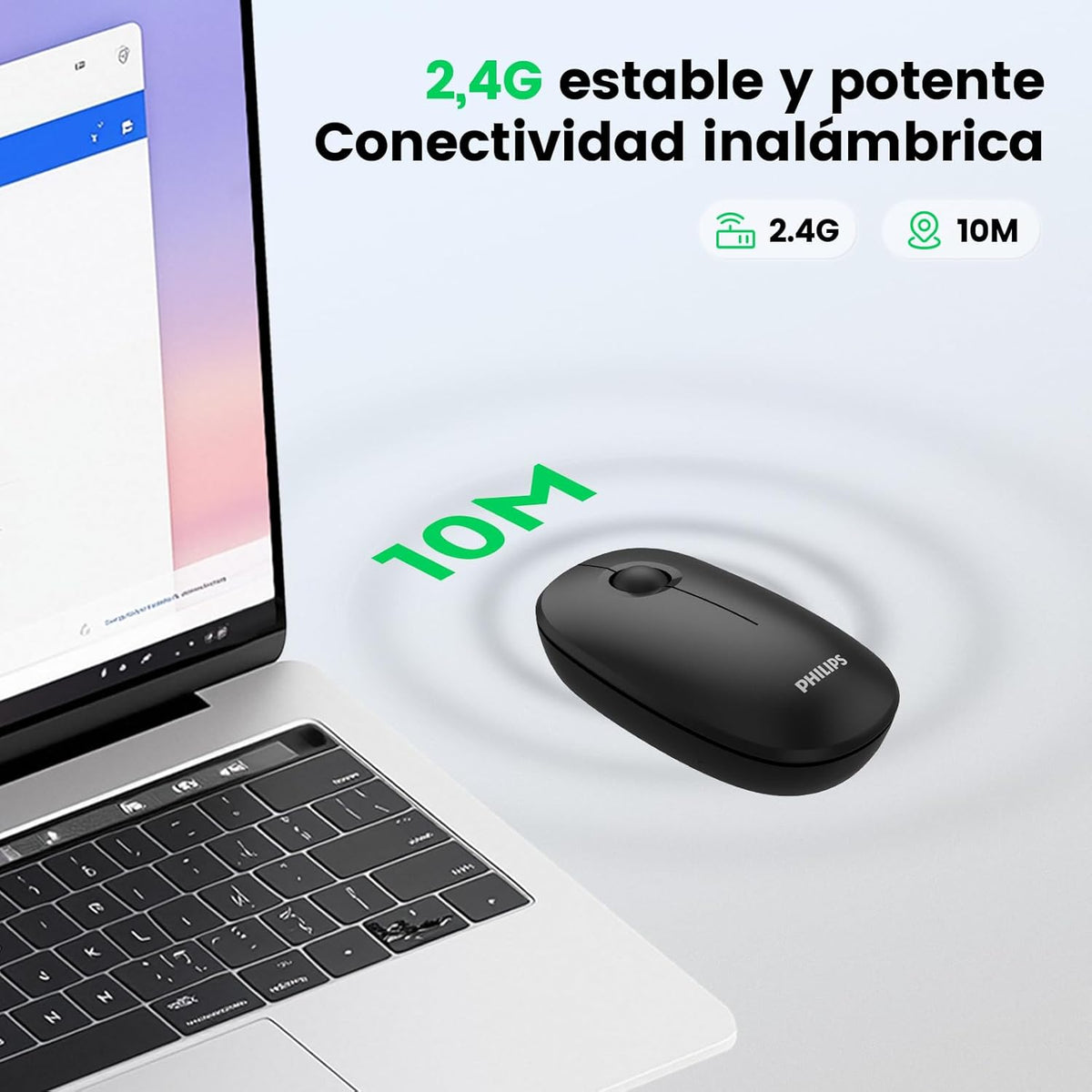 Philips Mouse Inalámbrico SPK7378 - Ergonómico, Ratón para Trabajo Remoto Conexión USB, 3 Botones, 1600 dpi, Diseño Compacto, Compatible con PC, Laptop, Computadora