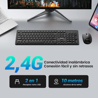 PHILIPS Combo Teclado y Mouse Inalámbricos SPT6318B/85, Conexión 2.4 GHz, Mouse Silencioso 1600 dpi, Teclas Multimedia, Diseño Compacto, Compatible con Windows, Mac y Linux