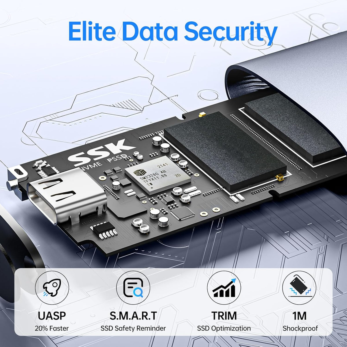 SSK SSD portátil de 500 GB, hasta 2000 MB/s, unidades externas de estado sólido, disco duro externo USB 3.2 Gen2X2 NVMe