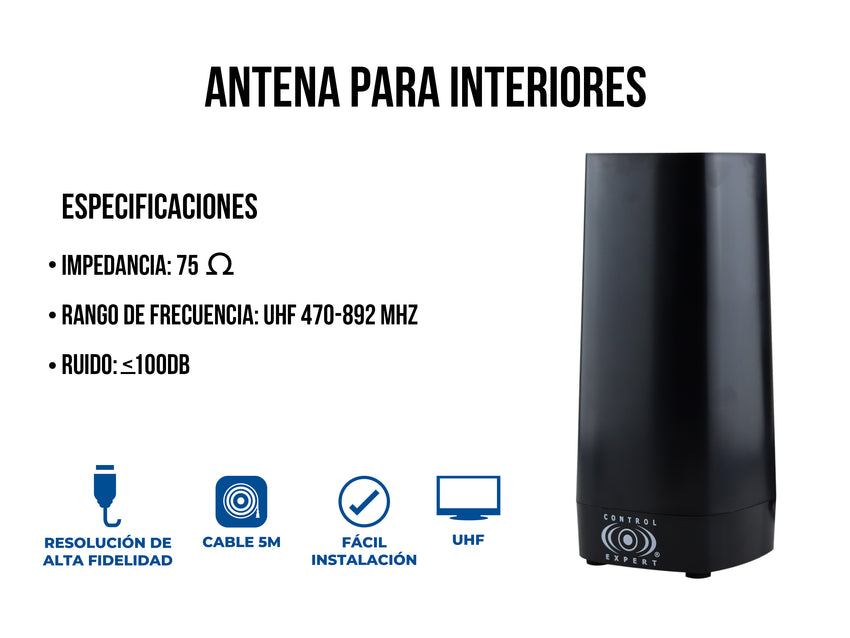 Antena/Amplificador UHF – Rango de Frecuencia de 470 a 892 MHz con Baja Interferencia