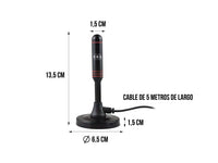 Antena HD de Imán para TV – VHF/UHF, 5 dB de Ganancia, Base Magnética