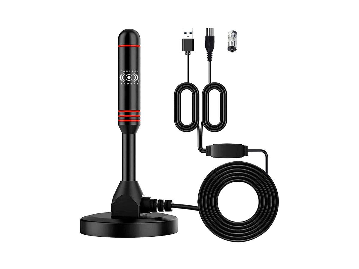 Antena HD de Imán para TV – VHF/UHF, 5 dB de Ganancia, Base Magnética