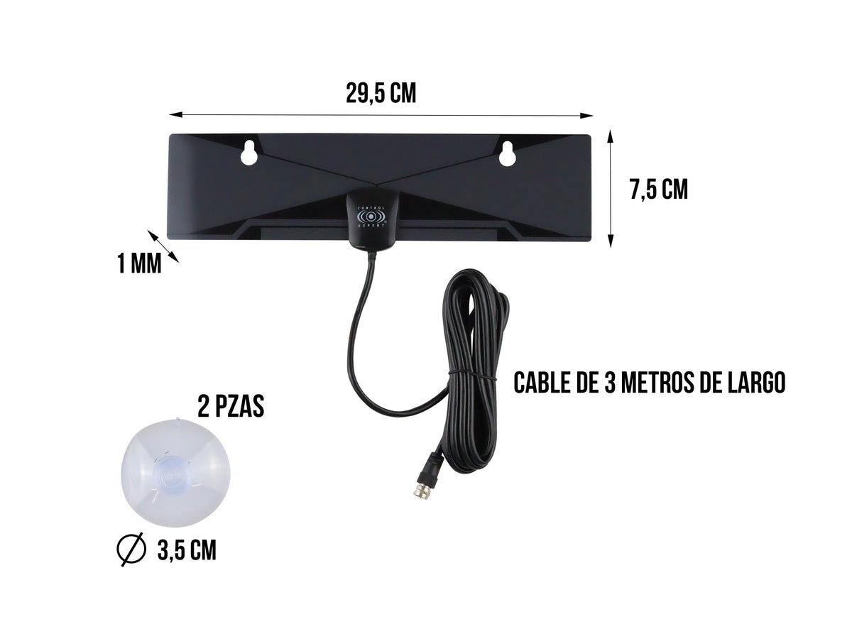 Antena Plana HD para Interior con Ventosas – Alta Fidelidad y Recepción Mejorada HDTV/VHF/UHF