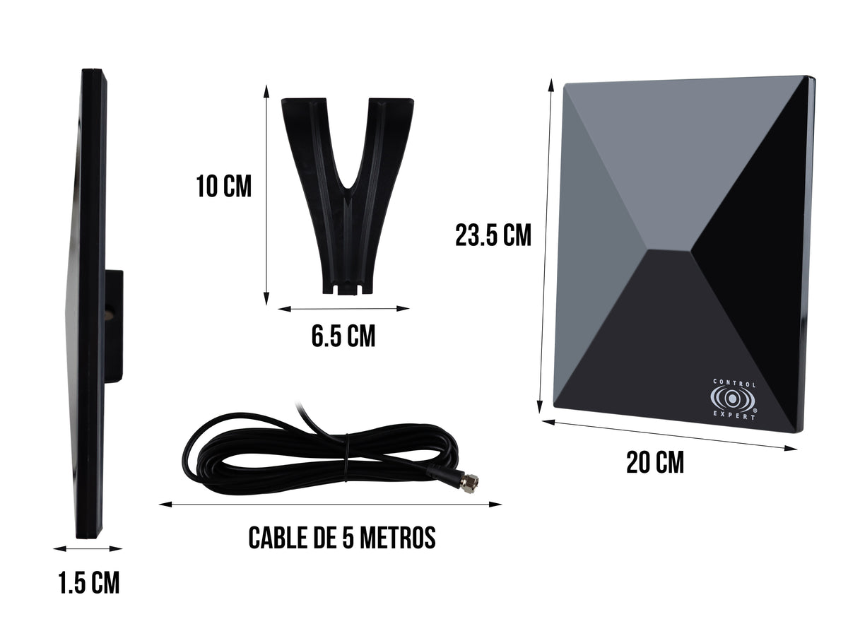 Antena de Alta Definición con Amplificador – VHF/UHF, 25 dB de Ganancia, 5V