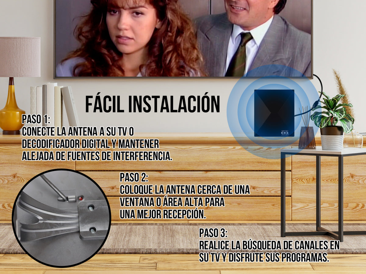 Antena de Alta Definición con Amplificador – VHF/UHF, 25 dB de Ganancia, 5V