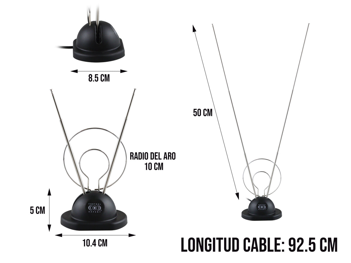 Antena de Conejo Universal con Anillos Metálicos – Alta Recepción HDTV/VHF/UHF