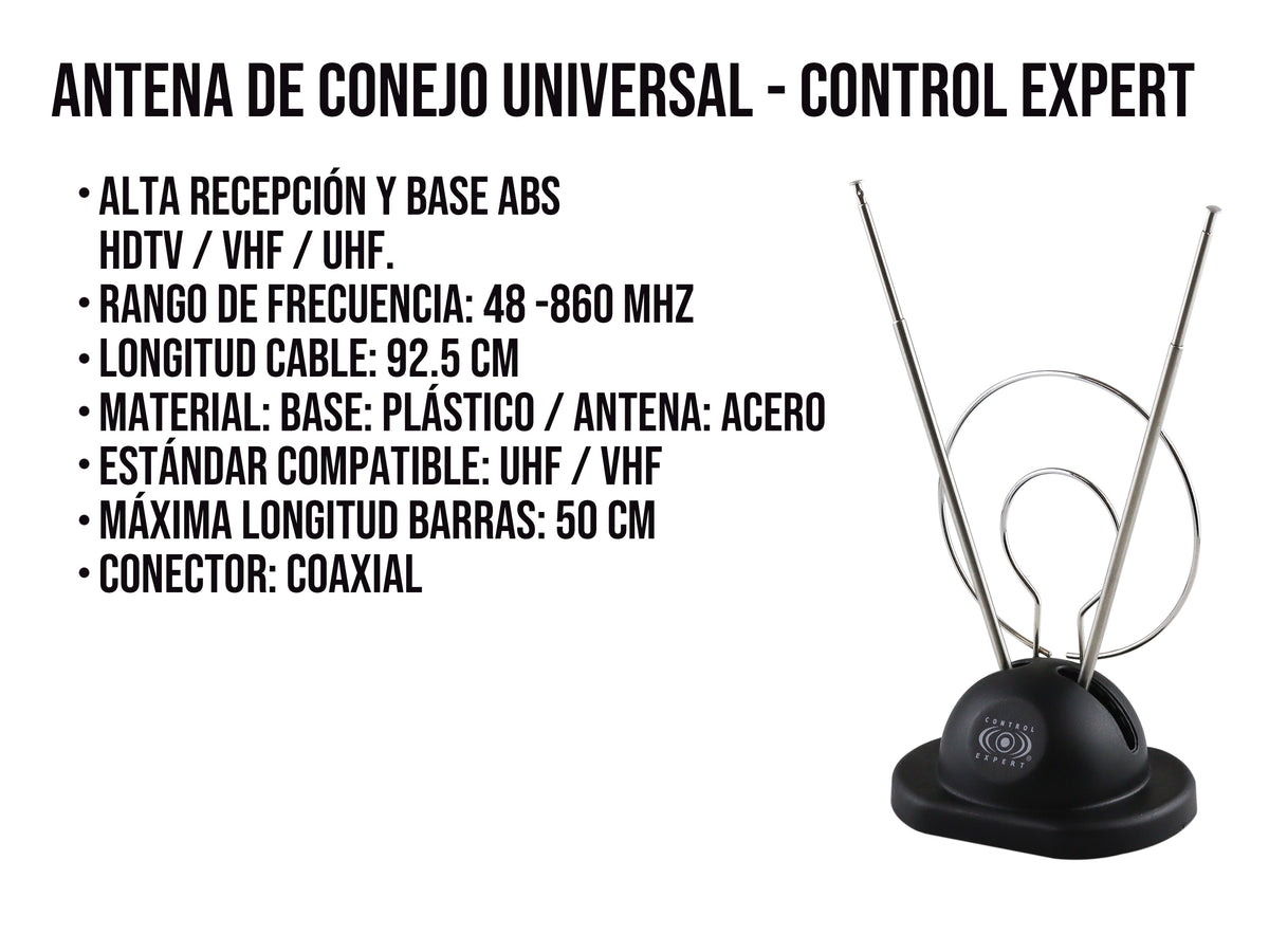 Antena de Conejo Universal con Anillos Metálicos – Alta Recepción HDTV/VHF/UHF