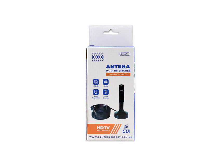 Antena de interior HD con Base Magnética y con Cable Coaxial de 3 Metros