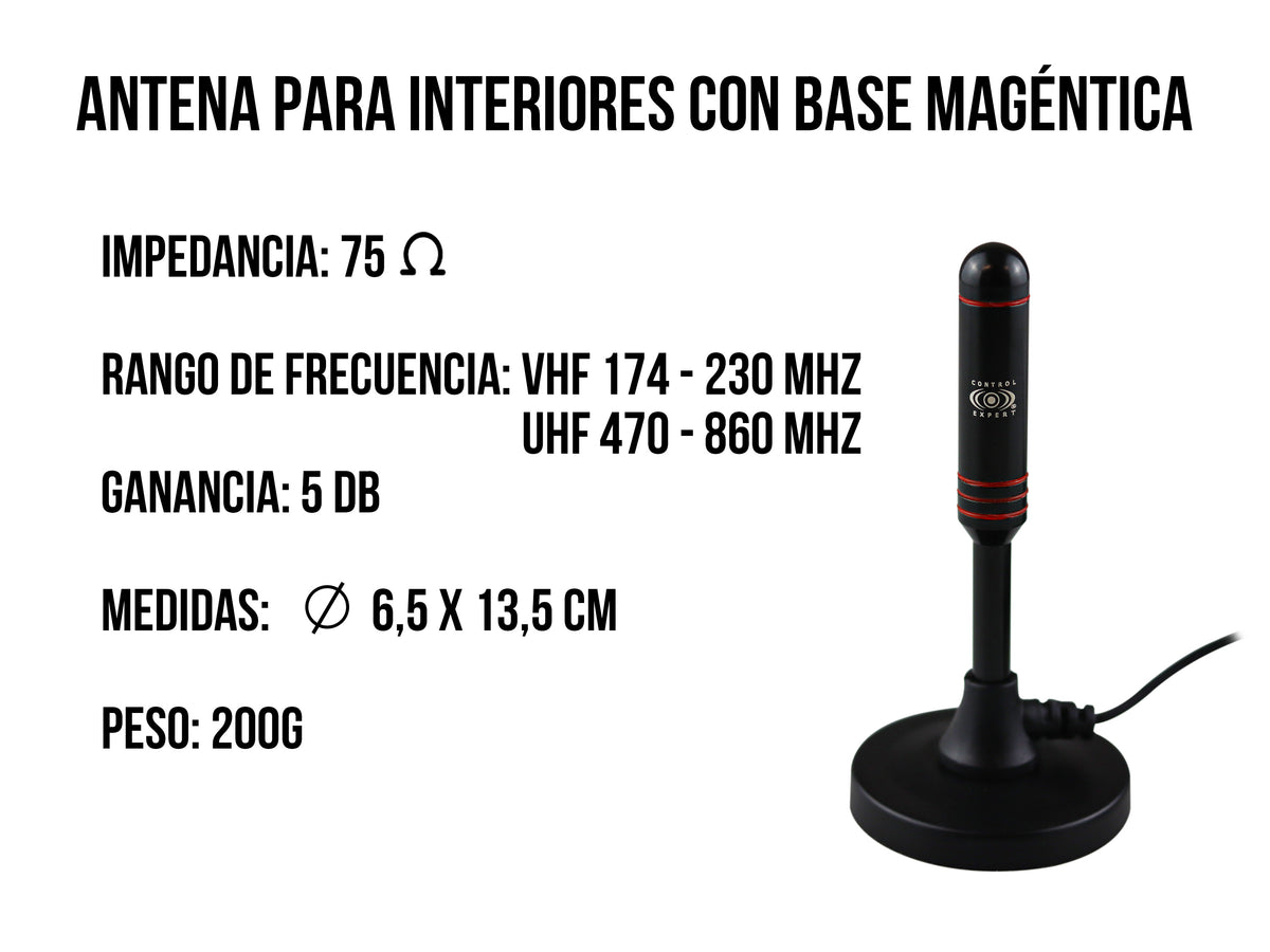 Antena de interior VHF/UHF Compacta – Excelente Recepción con Bajo Perfil y Peso Ligero