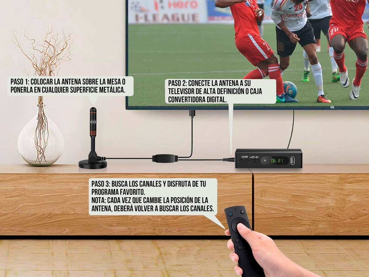 Antena de interior VHF/UHF Compacta – Excelente Recepción con Bajo Perfil y Peso Ligero