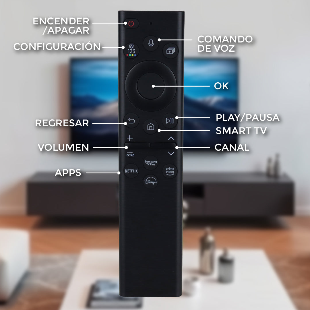 Control Remoto Samsung BN59-01385A con Voz | SolarCell Recargable USB-C | Compatible Smart TV 2021-2023 (Neo QLED, QLED, UHD, The Frame)