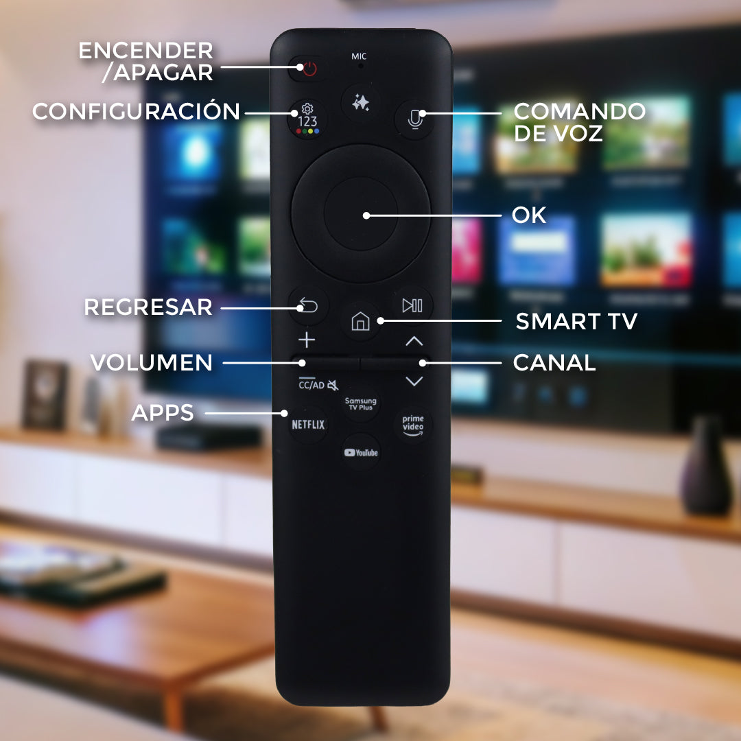 Control Compatible con Samsung BN59-01480A (TM2560E) Comando de Voz e IA SolarCell Recargable USB-C Compatible 2025 Neo QLED, OLED, QLED, The Fram