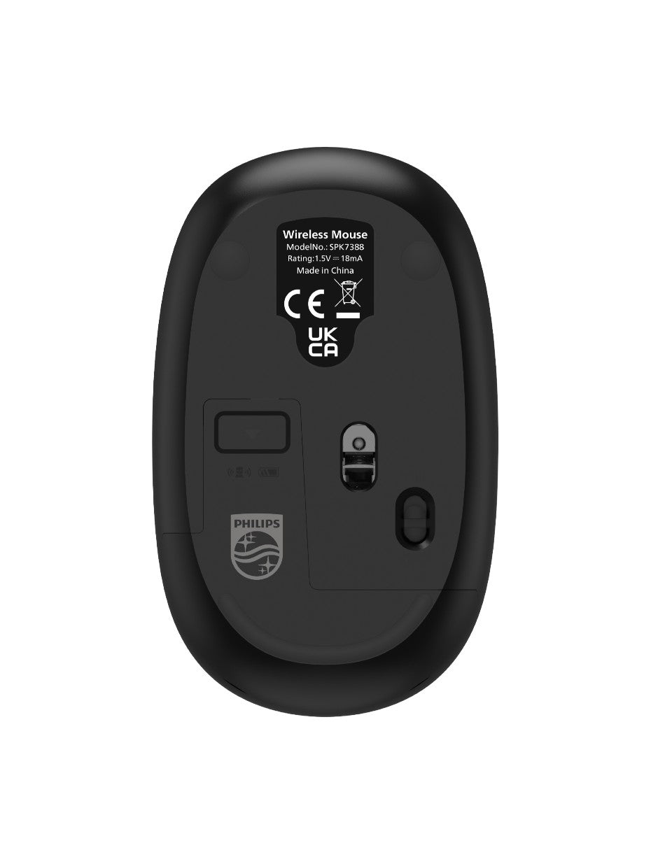 PHILIPS Mouse Inalámbrico 2.4 GHz, Sensor Óptico 1600 dpi, Clic Silencioso, Diseño Ergonómico, Receptor USB, Ahorro de Energía, Compatible con Windows, Mac y Linux