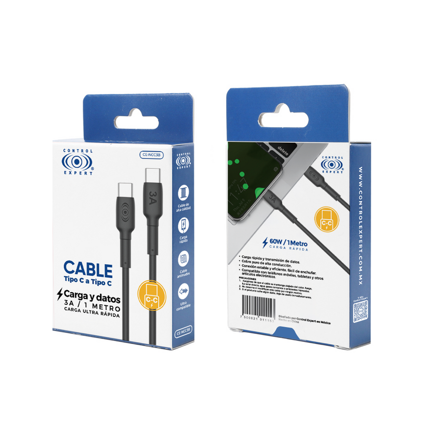 Cable Tipo C A Tipo C 60w Carga Rápida Y Datos 3a Universal