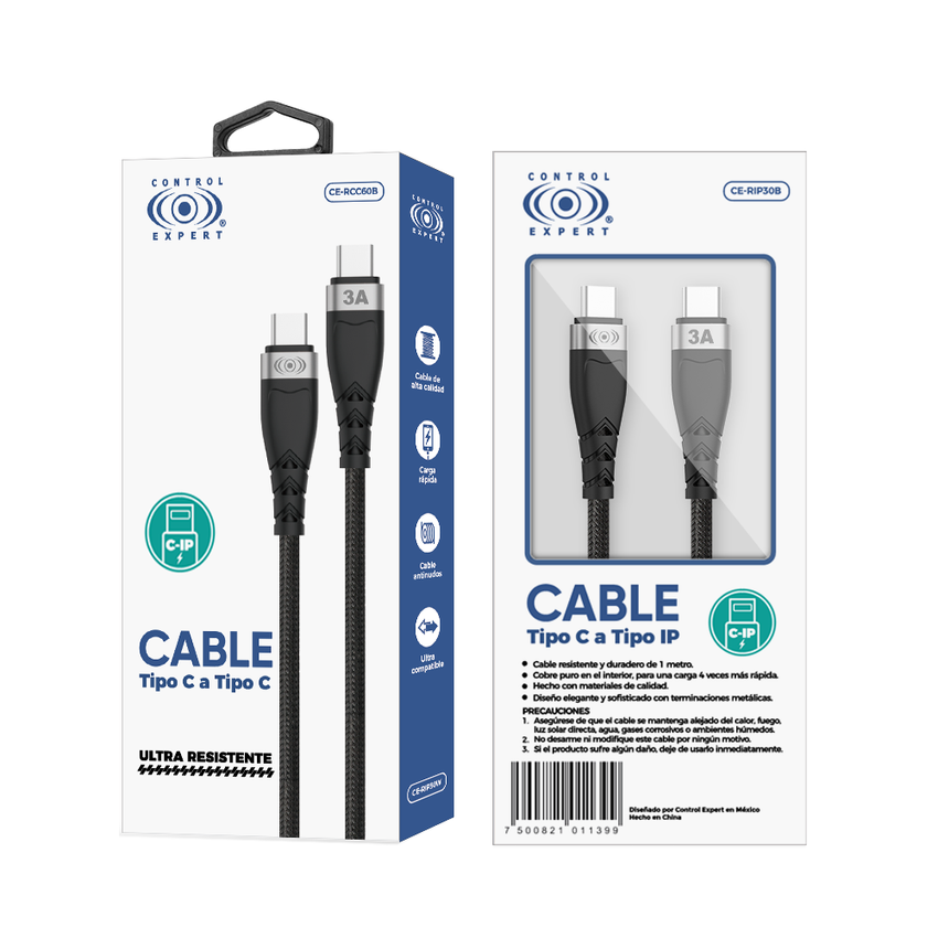 Cable USB a USB C 1 Metro 60W 3A Reforzado Carga Rápida - Negro