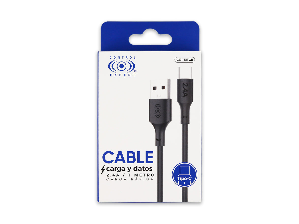 Cable USB a Tipo C Negro 1 metro 2.4 A