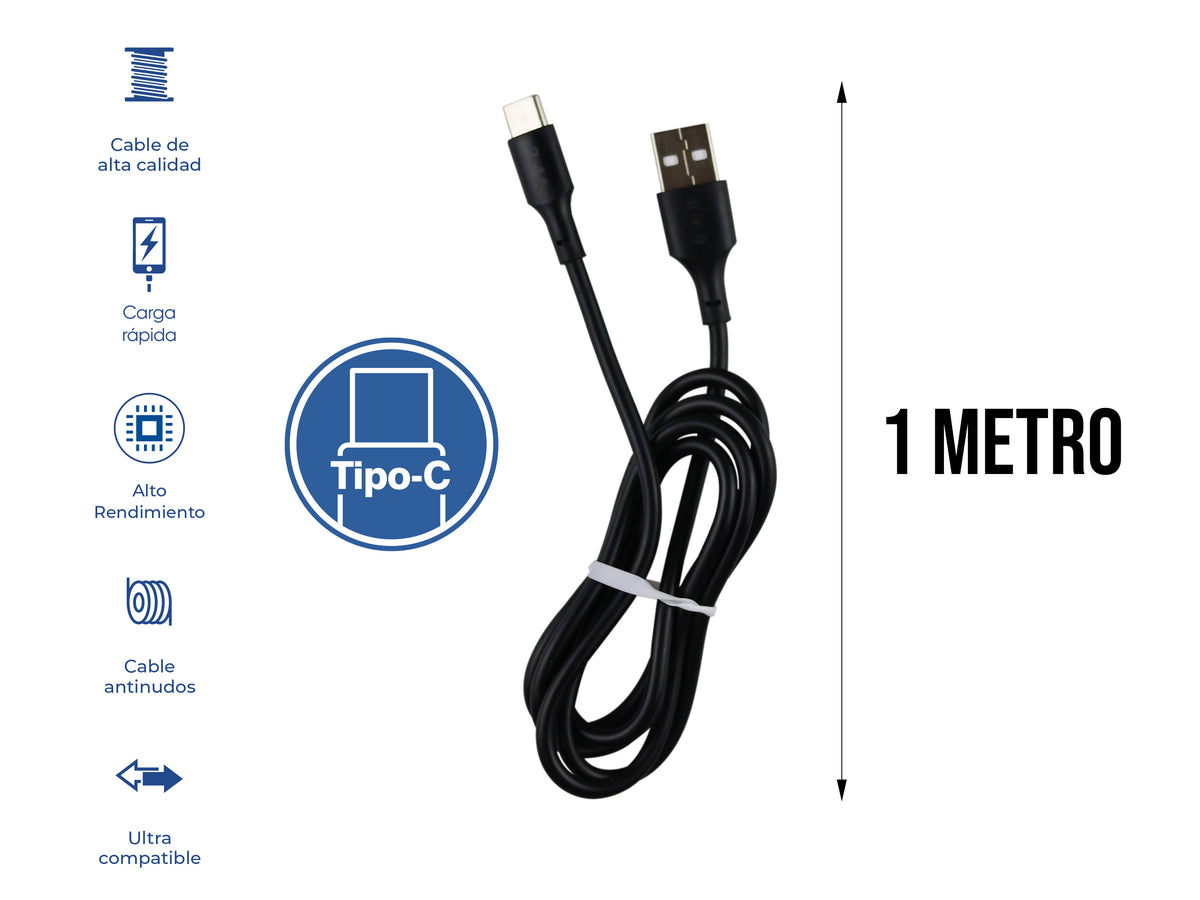 Cable USB a Tipo C Negro 1 metro 2.4 A