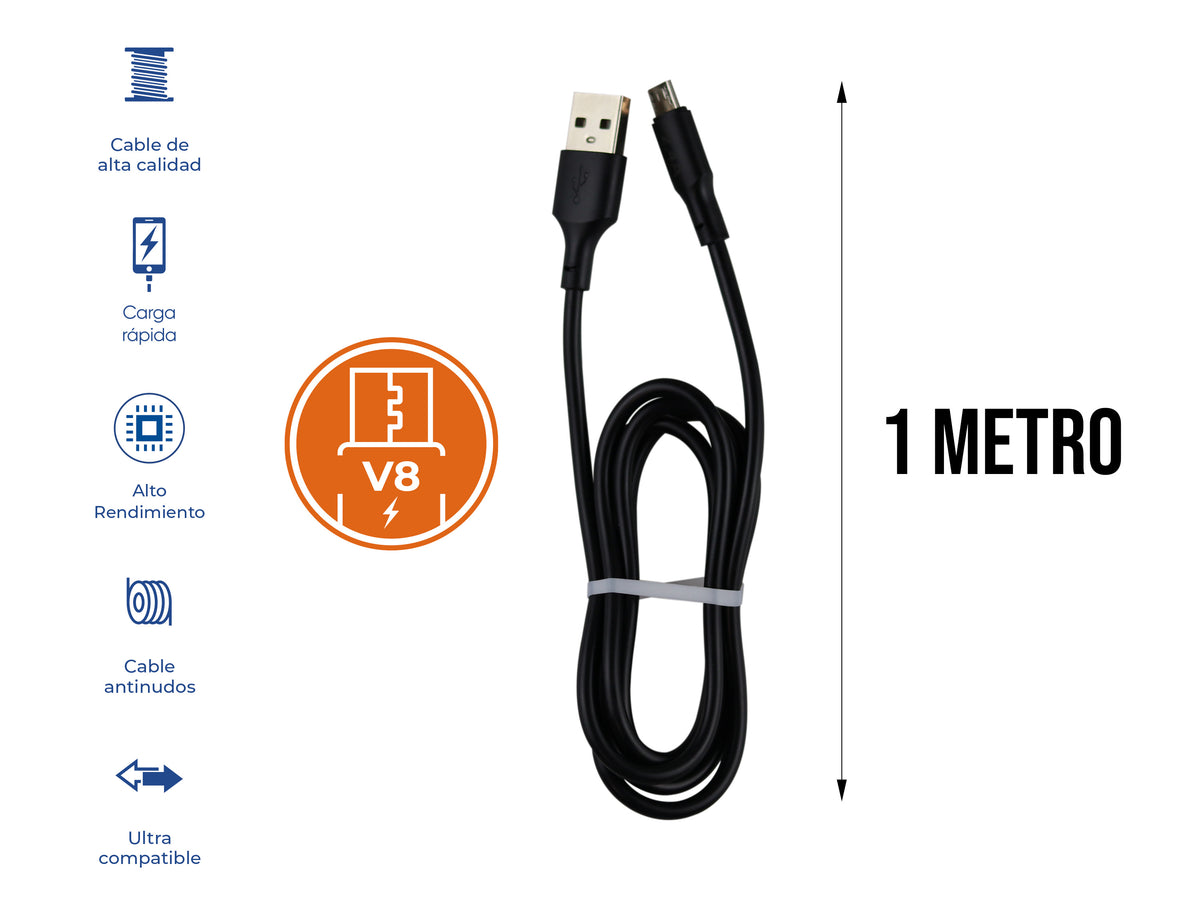 Cable USB a V8 1 Metro 2.4A Carga y Datos