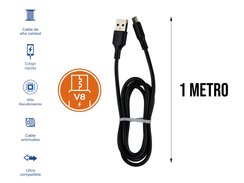 Cable USB a V8 Negro